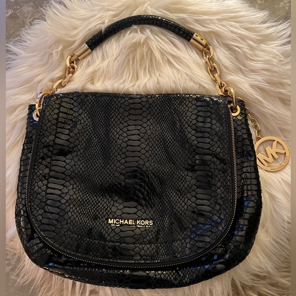 Michael Kors Black and Gold Shoulder Bag with Chain Handle